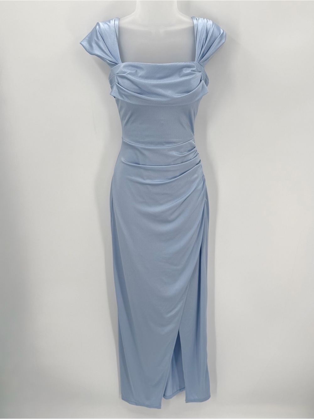 Popilush Dress Womens S Blue Formal Gown Shapewear Ruched Off Shoulder Strap NEW
